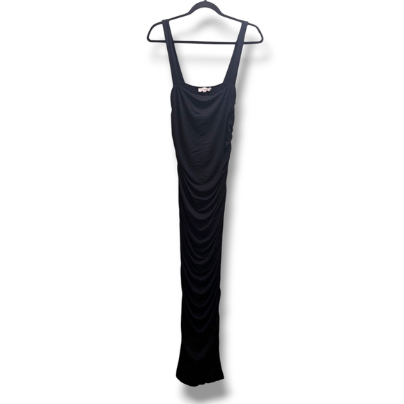GOOD AMERICAN Black Squareneck Ruched Sleeveless Bodycon Maxi Dress- L (3) - Picture 5 of 13
